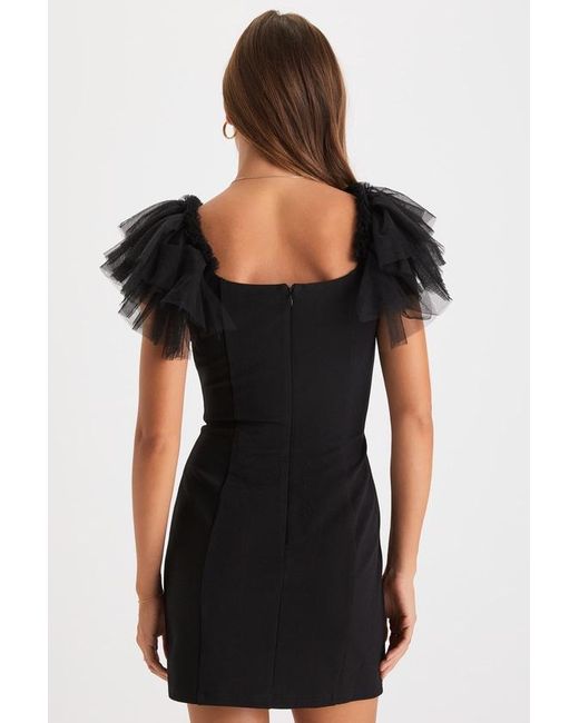 Lulus Black Seriously Fabulous Tulle Flutter Sleeve Bodycon Mini Dress