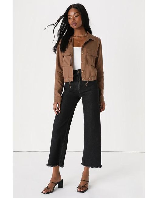 Lulus Brown Eldora Cropped Utility Jacket