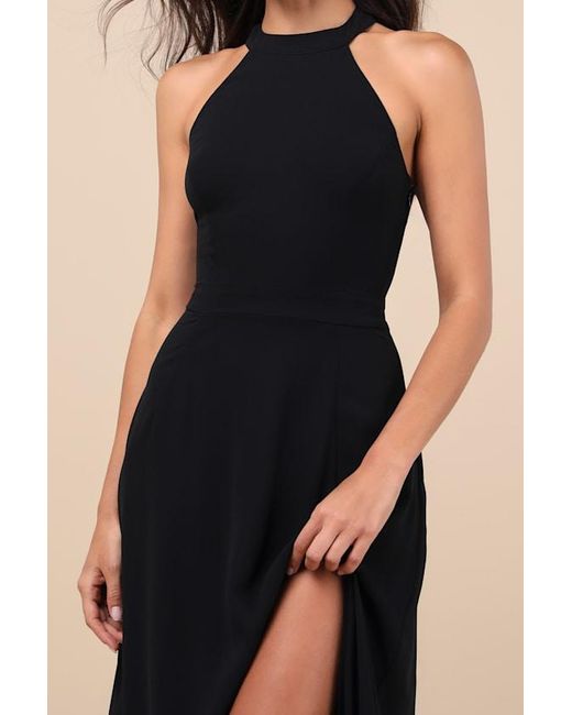 Lulus Blue Confidently Charismatic Backless Halter Maxi Dress