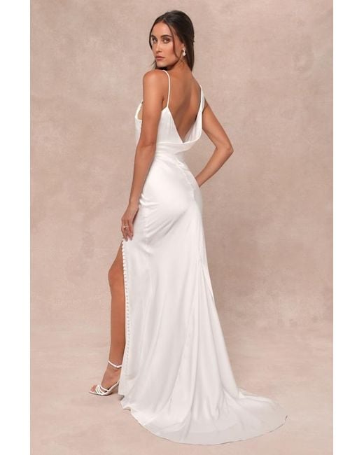 Lulus Natural Unforgettable Adoration Satin Asymmetrical Maxi Dress