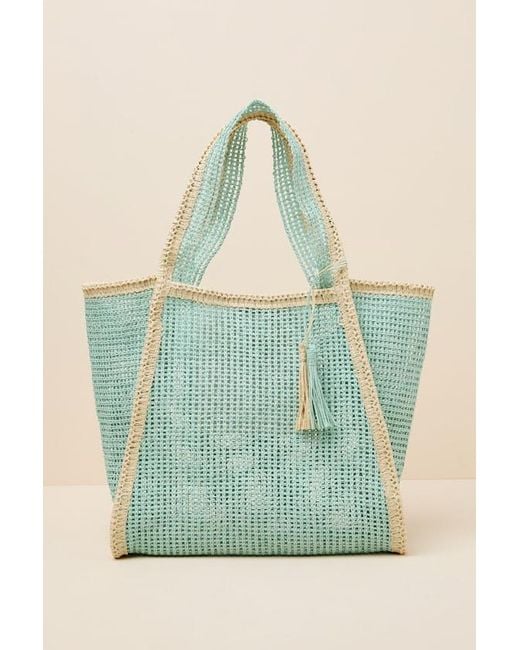 Lulus Green Shoreline Aqua Raffia Tote Bag