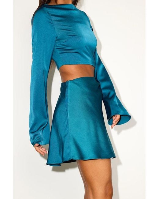 Lulus Blue Saroya Satin Cutout Long Sleeve Mini Dress