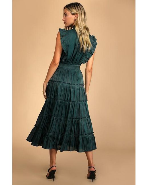 Lulus Blue Take A Glance Tiered Mock Neck Midi Dress