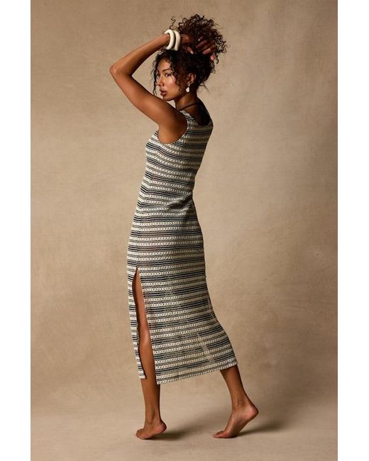 Lulus Brown Monaco Cream And Striped Midi Swim Cover-Up