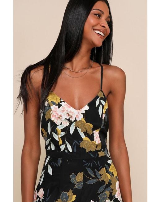 Lulus Natural Beautiful Blooms Floral Print Wide-Leg Jumpsuit