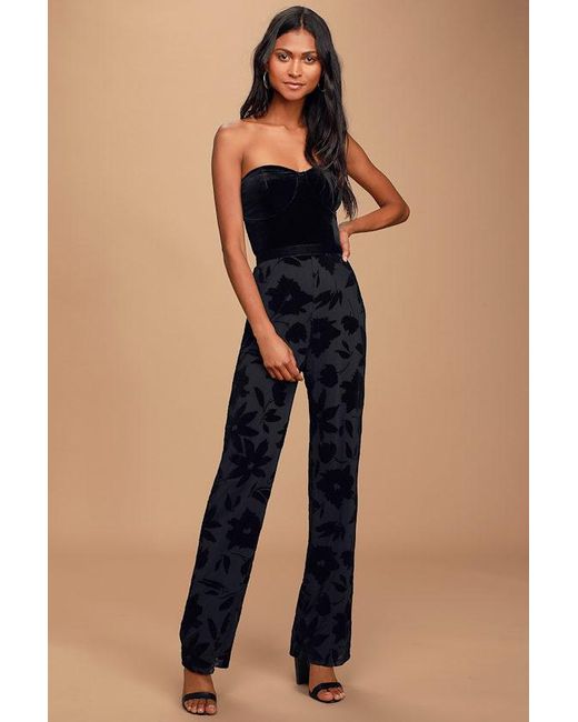 Lulus Blue Love About It Velvet Strapless Jumpsuit