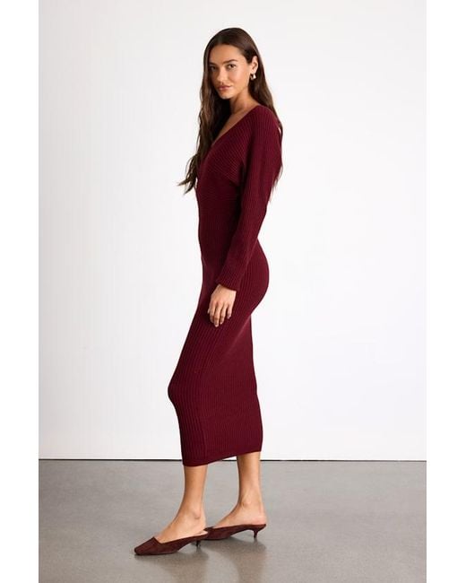 Lulus Red Bixby Ribbed Surplice Bodycon Midi Dress