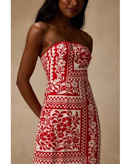 Lulus Red Brigita Striped Strapless Column Midi Dress