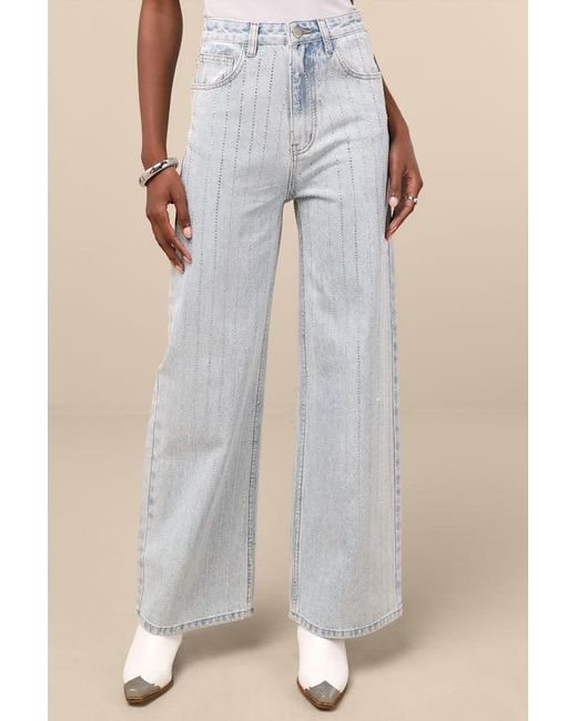Lulus Natural Danice Light Wash Denim Rhinestone Straight Leg Jeans