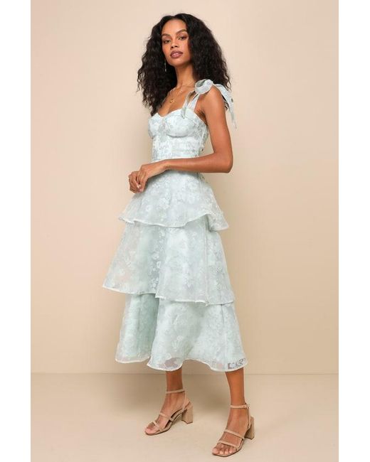 Lulus Green Glamorous Sweetie Sage Burnout Tie-Strap Bustier Midi Dress