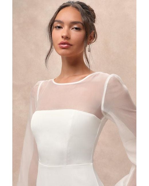 Lulus Natural Immaculate Romance Sheer Organza Long Sleeve Maxi Dress