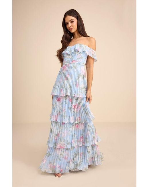 Lulus Blue Always Remarkable Floral Off-The-Shoulder Maxi Dress
