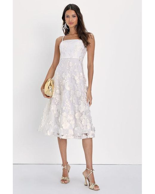 Lulus White Glamour Garden 3D Floral Embroidered Midi Dress