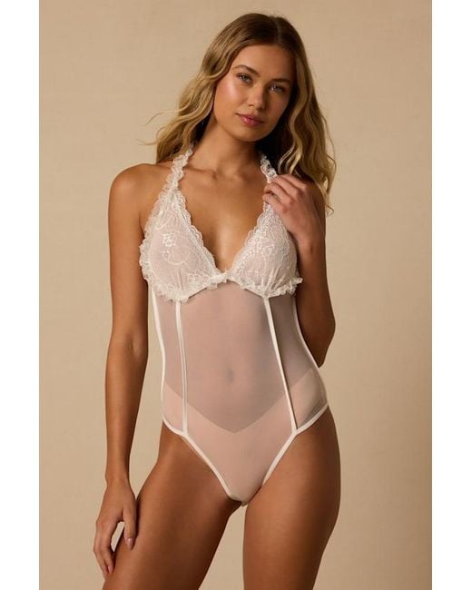 Lulus Brown Arlena Sheer Lace Halter Bodysuit
