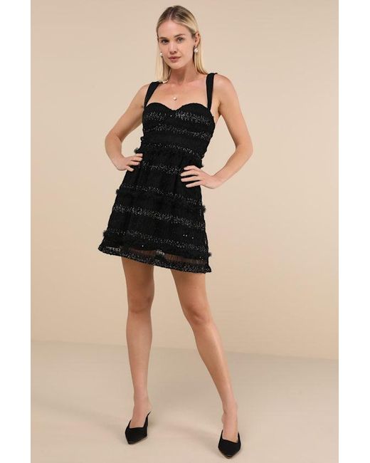 Lulus Black Coveted Choice Mesh Ruched Mini Dress