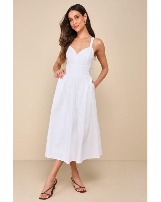 Lulus Natural Strolling Sicily Pleated Backless Midi Dress With Pockets