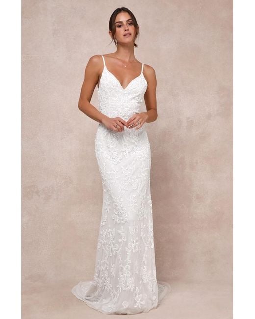 Lulus Natural Everlasting Passion Sequin Beaded Backless Maxi Dress