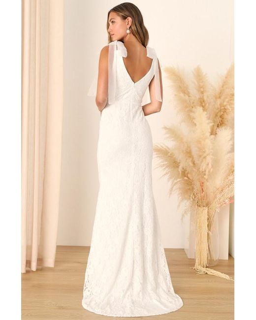Lulus Natural Eternally Yours Lace Tie-Strap Mermaid Maxi Dress