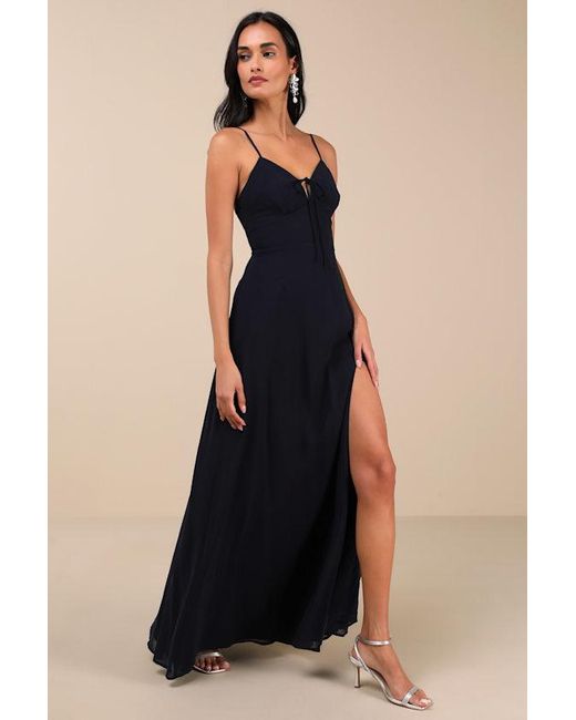 Lulus Blue Marveled Beauty Sleeveless Tie-Front Maxi Dress