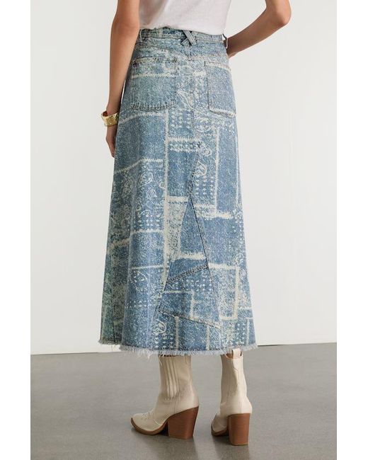 Lulus Blue Mckenzie Medium Wash Paisley Button-Front Denim Midi Skirt