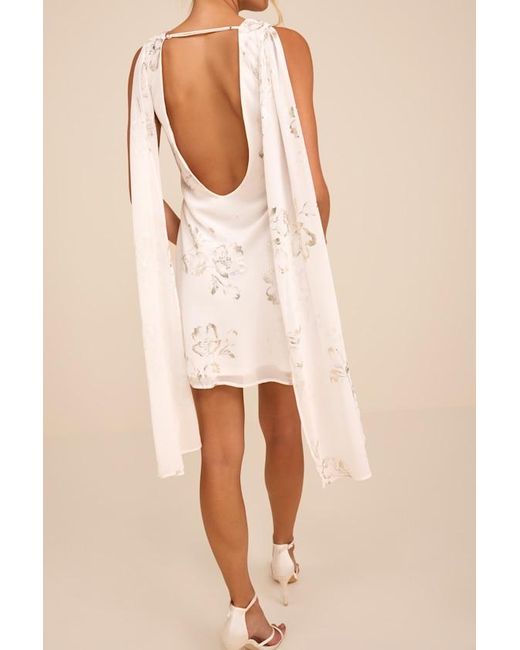 Lulus White Sidonia And Floral Cowl Sash Mini Dress