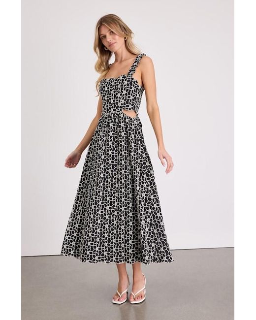Lulus Black Myka Floral Embroidered Cutout Midi Dress