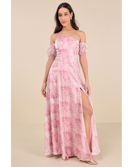 Lulus Pink Idyllic Charisma Floral Off-The-Shoulder Maxi Dress