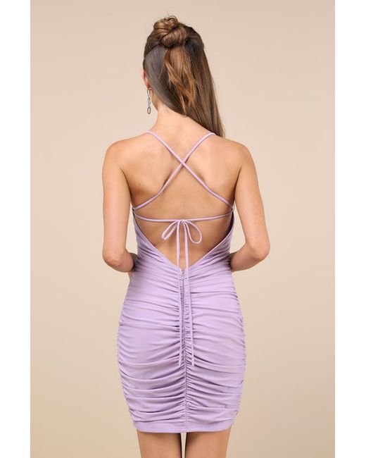 Lulus Purple Confident Allure Ruched Lace-Up Bodycon Mini Dress