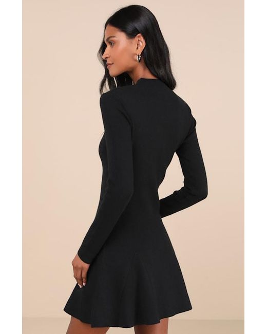 Lulus Black Adorable Intentions Mock Neck A-Line Mini Sweater Dress