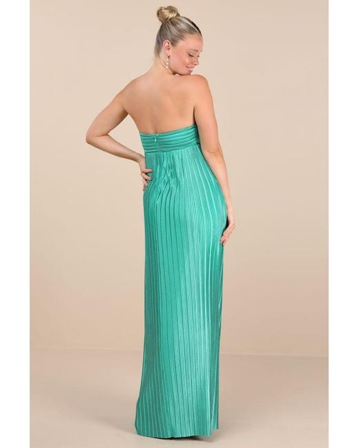 Lulus Green Whimsical Beauty Satin Plisse Strapless Maxi Dress