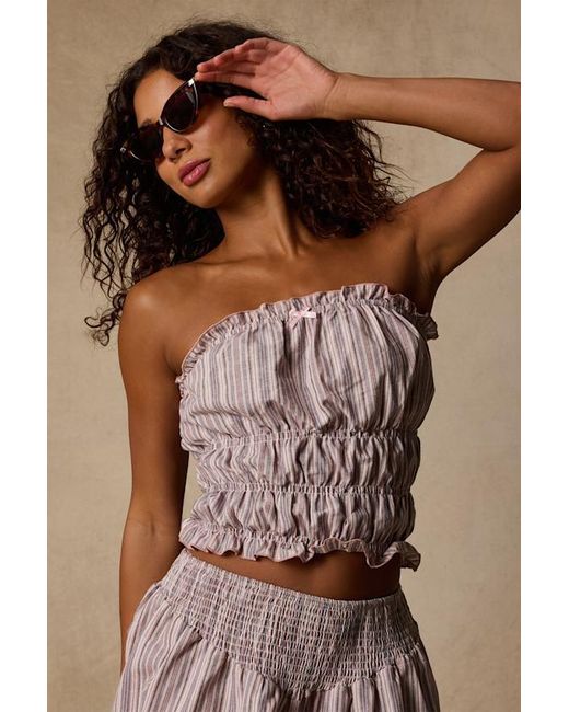 Daisy Street Brown Honeysuckle Striped Smocked Tube Top