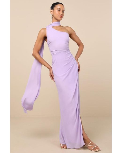 Lulus Purple Adeline One-Shoulder Scarf Maxi Dress