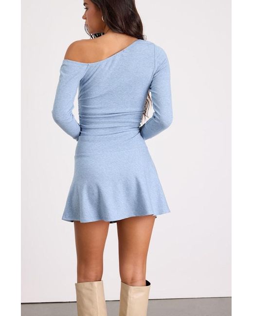 Lulus Blue Chayce Heathered Asymmetrical Mini Sweater Dress