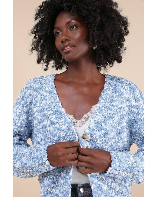 Lulus Blue Curated Coziness Boucle V-Neck Cardigan