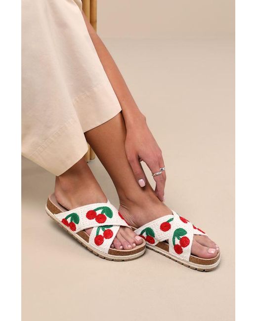 Chinese Laundry Tacoma Natural Cherry Crochet Espadrille Slide Sandals