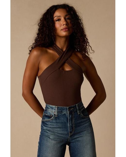 Lulus Blue Essential Energy Ribbed Sleeveless Cutout Cross-Front Top