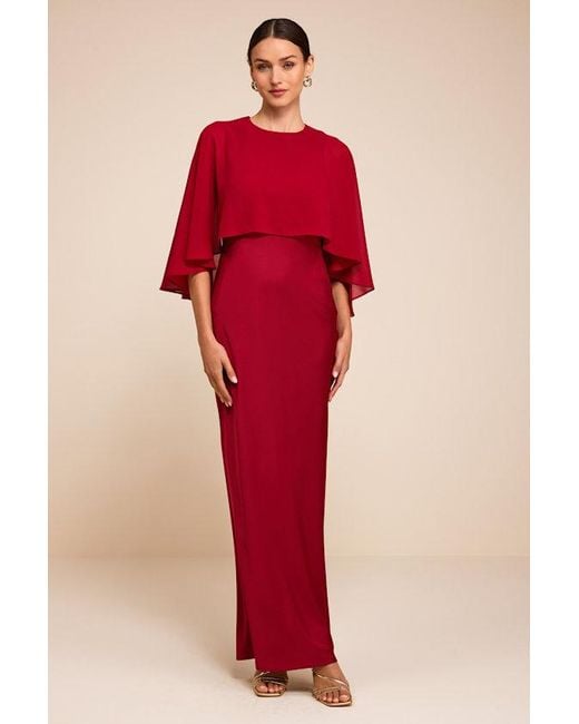 Lulus Red Fowler Satin Cape Maxi Dress