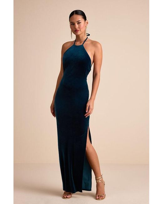 Lulus Emelina Dark Velvet Halter Maxi Dress in Blue | Lyst Lulus Emelina Dark Velvet Halter Maxi Dress in Blue | Lyst