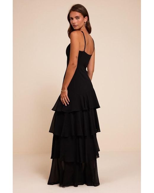 Lulus Black Amaria Tiered Maxi Dress