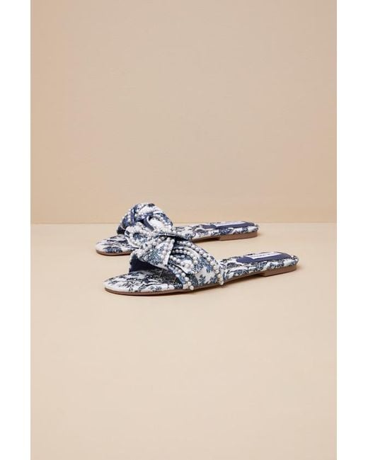 Steve Madden Blue Misha Multi Floral Knotted Pearl Slide Sandals