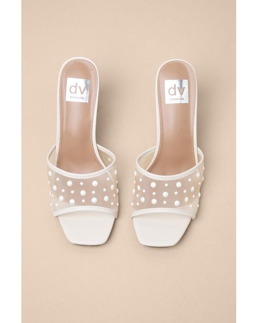 Dolce Vita Natural Yossi Pearl Mesh High Heel Slide Sandals