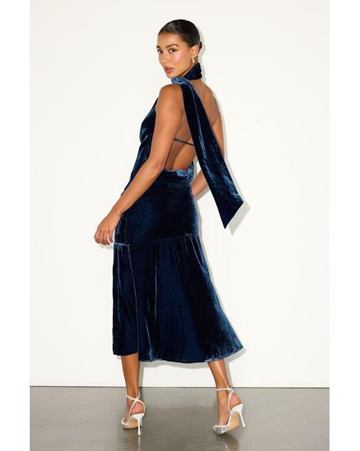 Lulus Black Alis Velvet One-Shoulder Sash Midi Dress