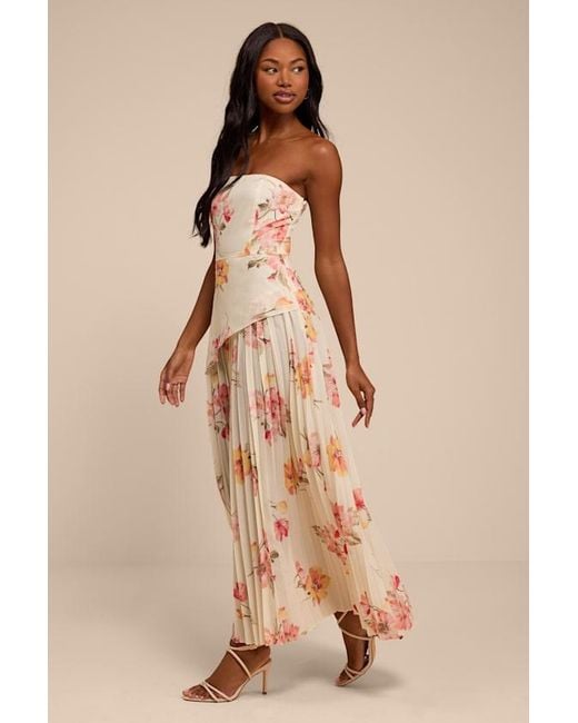 Lulus Natural Novena Multi Floral Drop Waist Midi Dress