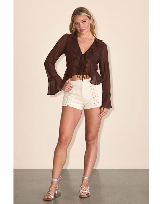Lulus Natural Nish Cream Lace-Up High-Waisted Shorts
