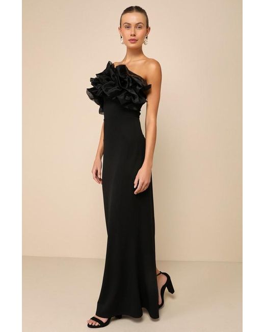 Lulus Black Evening Excellence Ruffled Strapless Mermaid Maxi Dress