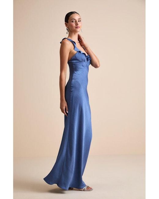 lulus blue maxi dress Lulus Meridith Slate Blue Ruffled Lace-Up Maxi Dress, Size Medium – Vanessa  Jane main image 0