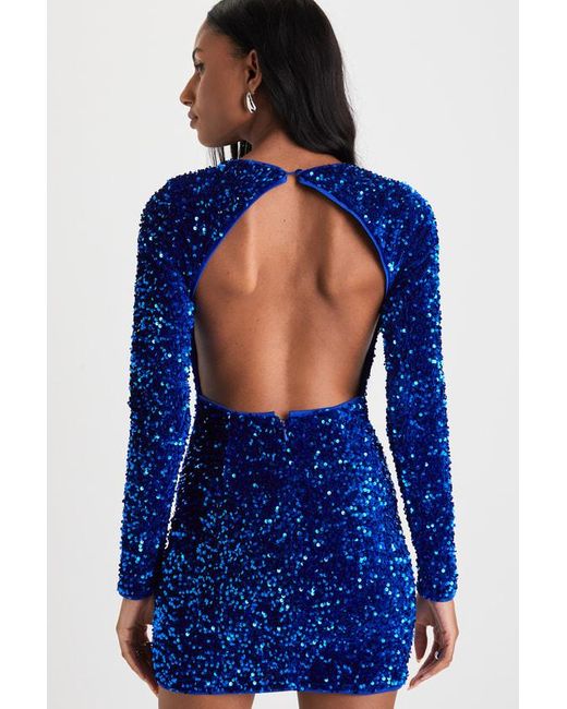 Lulus Alluring Radiance Sequin Cutout Bodycon Mini Dress in Blue | Lyst UK