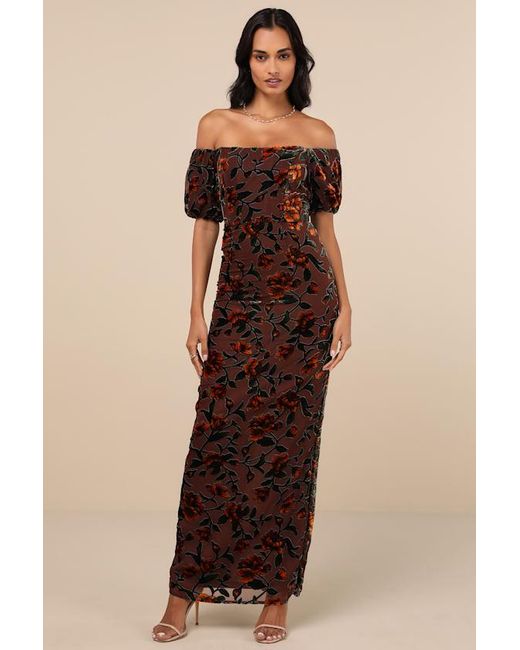 Lulus Natural Confidently Impressive Velvet Off-The-Shoulder Maxi Dress