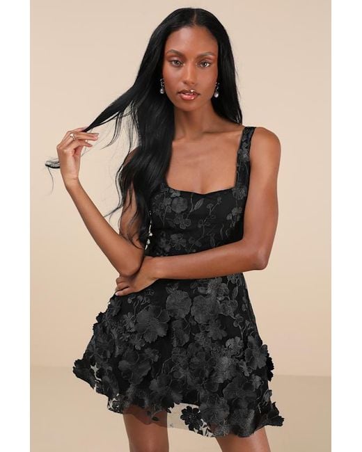 Lulus Natural Divine Intentions 3D Floral Embroidered Skater Dress