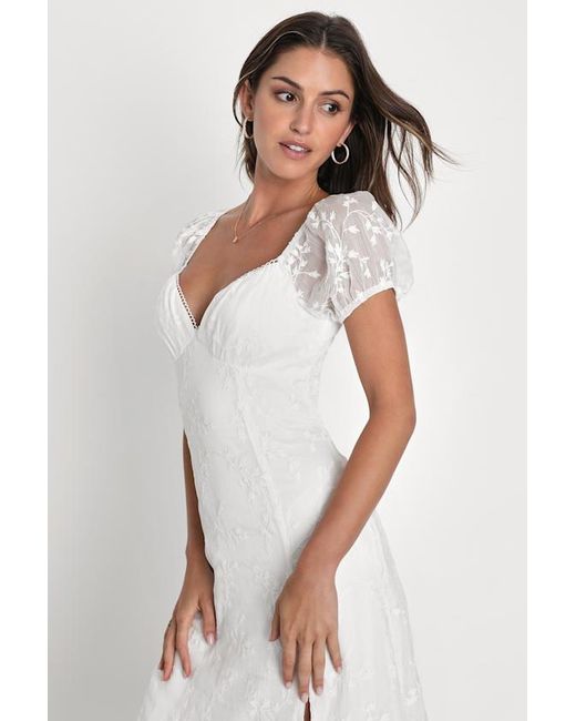 Lulus White Blossoming With Charm Embroidered Tie-Back Midi Dress